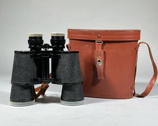 ATCOLUX BINOCULARS | Atco Lux 7X50 fully coated optics binocular, no. 479753, with a leather neck strap and in a fitted Atco leather carrying case. - h. 8 x l. 8.5 x d. 3.5 in (case)
