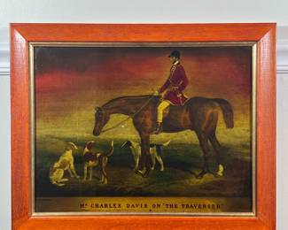 REPRODUCTION ANTIQUE POSTER | Reproduction of antique equestrian engraving, showing M. Charles Davis on The Traverser - w. 20.75 x h. 16.5 in.
