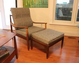 Mid-Century Modern Wythe Craft  Armchair & Ottoman 1950s Danish Style