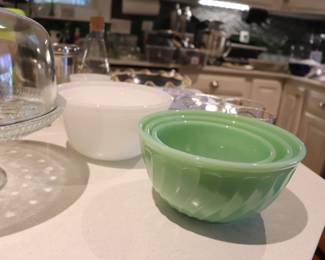  Fire King Jadeite Green Swirl Mixing Bowls
