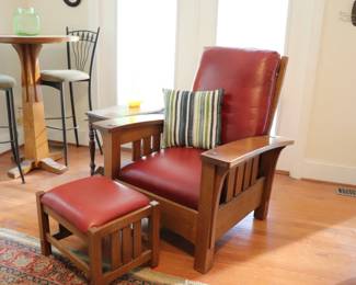 Stickley Furniture Bow Arm  "Morris Manual Recliner,"  and ottoman