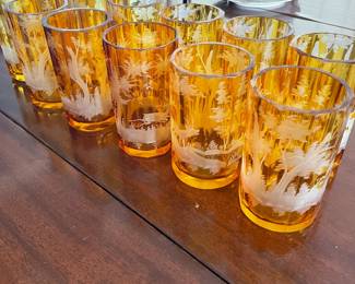 Large Collection of Antique Bohemian Amber Glass