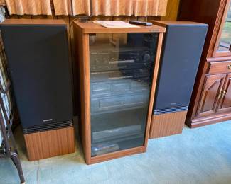 Kenwood speakers and Kenwood stereo components in case.