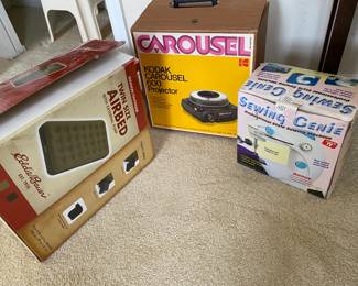 Airbed, Kodak Carousel and Sewing Genie.