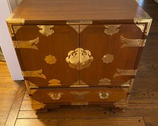 Korean Tansu style teak burl wood chest.