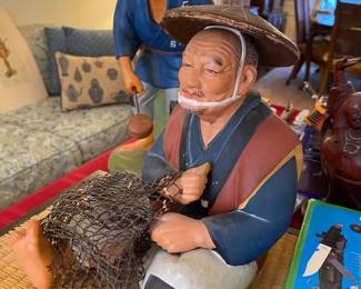 Vintage Hakata Urasaki Doll Figurine Fisherman With Net.