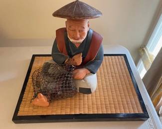 Vintage Hakata Urasaki Doll Figurine Fisherman With Net.