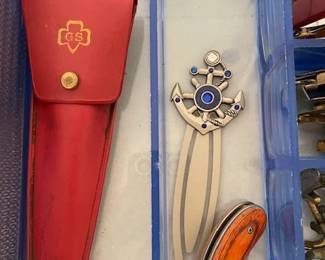 Letter opener, knife and Girl Scouts camp kit.