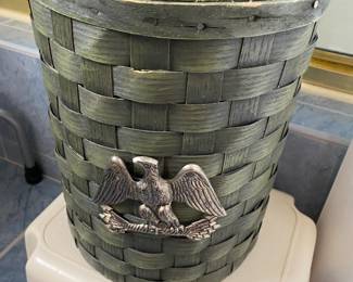 Woven basket with eagle.