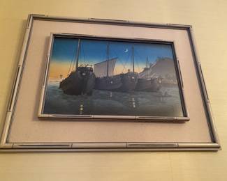 Japanese woodblock print Takahashi Inatori Bay Harbor in Izu Province.