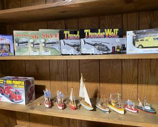 Boxed models and model ships.