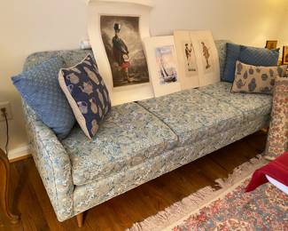 Mid-Century Modern floral upholstered pattern sofa.