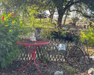 Rocks, Angel Statue, Patio Table, Watering Can