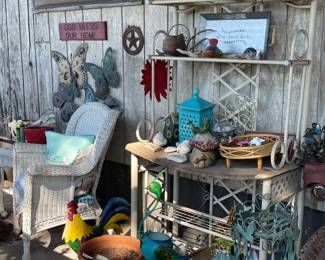 Metal Bakers Rack, Wicker Chairs, Metal Plant Stands