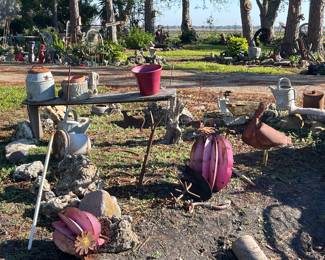 Rustic Yard Art & Rocks, Galvanized Buckets