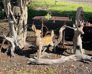 Concrete Deer, Singer Sewing Table, Driftwood