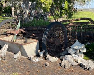 Feed Trough, Antique Farm Implements, Concrete Mushrooms