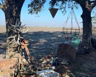 Antique Fire Bucket, Rustic Metal Hanging Basket, Deer Horns