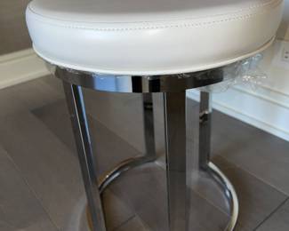 White leather on silver base stool