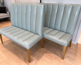 Closer picture of teal leather benches (2 available)