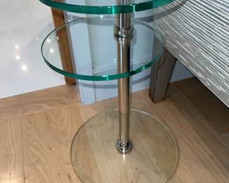 Glass and silver tone side table