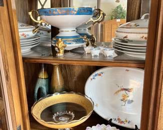 Gorgeous handpainted Nippon bowl w/ separate pedestal stand on the top shelf shown here