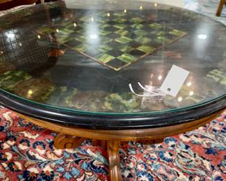 Round Coffee Table w/glass top & Hand Painted Game Board