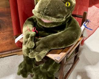 Many animals from a pro / 
stuffed animals/doll in vintage child’s potty chair