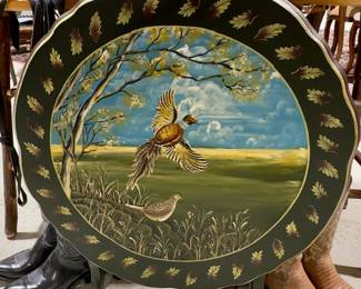 Painted Tilt Top Round Table / Pheasants