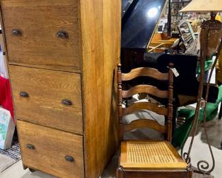 Large Oak Cabinet 3/drawer….several side chairs (all different)