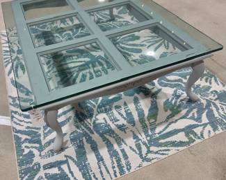 Large Painted Coffee Table w/heavy Glass top