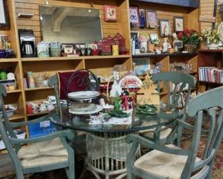 Round Glass Table with Wicker Base