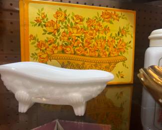 Avon products many milk glass and blue milk glass.