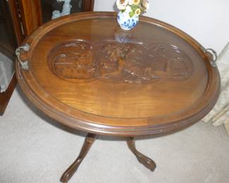 Carved table w/tray top