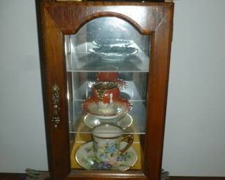 Small cabinet, cups & saucers
