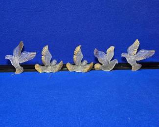 Vintage Clear Frosted Plastic With Gold Doves 5 Ornaments