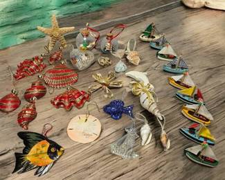 Christmas Ornaments Sailboats, Shells  Fish
