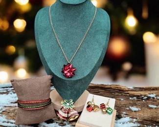 Metal Christmas Bow Necklace Brooch  Earrings  Bracelets
