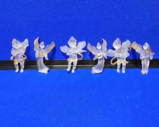 Vintage Clear Frosted Plastic With Gold Cherubs 6 Ornaments