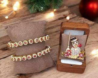 Snowman Brooch Color Coordinated Bracelets