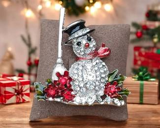 Rhinestone Snowman Brooch