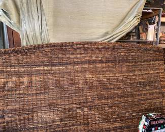 Beautiful queen wicker bed, designer shower curtain