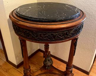 Antique French Louis XV style green marble & mahogany table