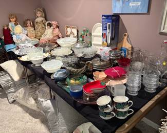 . . .  vintage dolls and vintage serving pieces