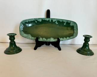 MCM green drip pottery