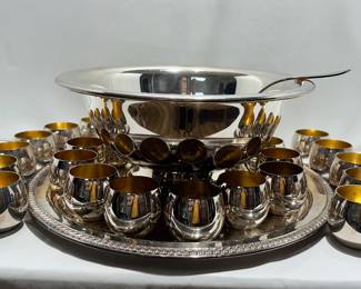 silver plate punch bowl and cups