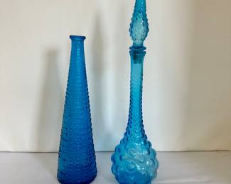 Italian Empoli style 1960's uranium decanter and Empoli Art uranium art glass turquoise genie bottle