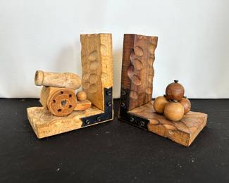 Cannon mortar and balls wood bookends