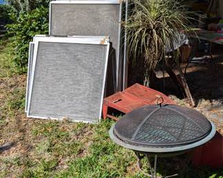 Screens, car ramps, fire pit