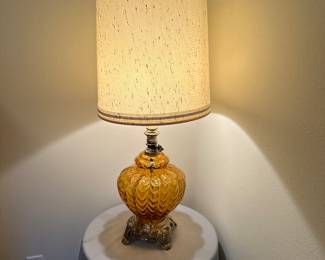 Two Vintage Amber Glass Table Lamps
